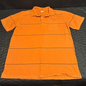 Old Navy Men's Orange Striped Polo Shirt Vintage